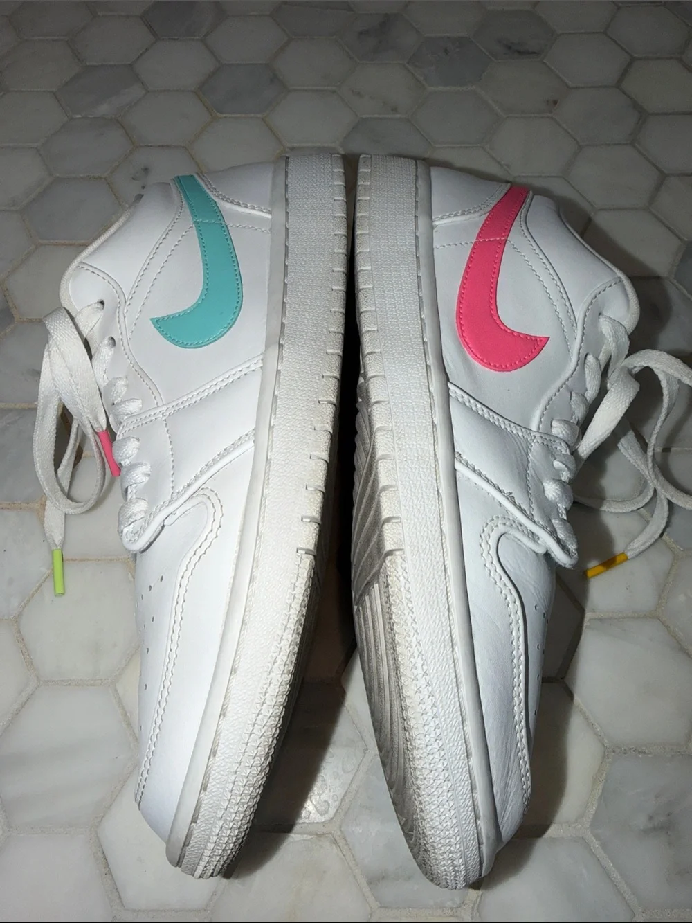 Nike Air Jordan 1 Low 'White Multi-Color' Neon Sneakers Mens Shoe Size 8.5